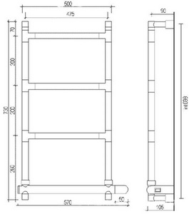 Полотенцесушитель Art.582/4/570CR 715 х570 мм (эл.+Bох подкл справа), Margaroli  ZZ Margaroli Sereno 582-500x726-475/4M+Box Chrome подкл справа