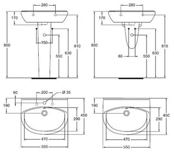 "" (BOX) умывальник 55х43 см, с 1 отв. под смеситель, белый ZZ Vidima Стиль W401661/W401601