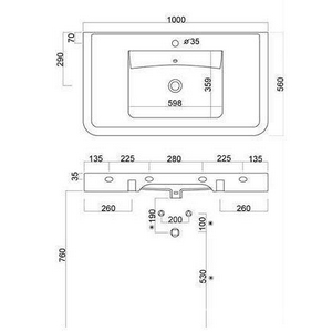 Раковина с 1 отв. д/смес., 100х56хh11см, (без крепл. арт. 54/A), хром. заглушка перелива в компл.,  ZZ Ceramica Cielo Opera OPC100 Gloss White