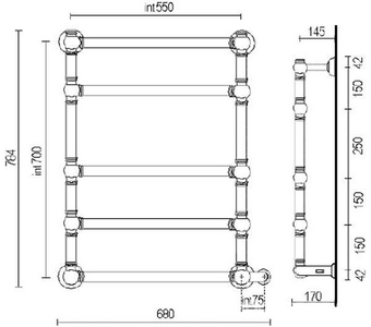 Полотенцесушитель Art.9-564/5/680BR 784х680мм (Эл.+Box подкл. СПРАВА), Margaroli ZZ Margaroli Armonia 9-564/5/680 BR (Эл.+Box СПРАВА)