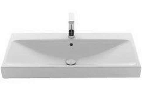 Раковина с 1 отв. д/смес., 100х48хh16см, (без крепл. арт. 54/A), хром. заглушка перелива в компл.,  ZZ Ceramica Cielo Smile SMLA100 Gloss White