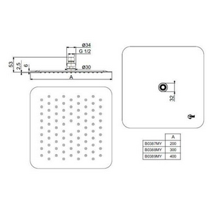 Душ верхний, стационарный, квадрат 300х300мм, G 1/2, полированная нерж. сталь, IdeaRain ZZ Ideal Standard IdealRain B0388MY