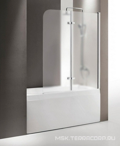 Штора на ванну складная 2-х секционная, 1200х1400мм, крепление СПРАВА, (проф.цв.хром, стекло 6мм текстурное Punto),  ZZ Cezares Eco ECO-V-21-120/140-P-Cr-R/альтер артECO-O-V-21-120/140-P-Cr-R