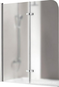Штора на ванну складная 2-х секционная, 1200х1400мм, крепление СПРАВА, (проф.цв.хром, стекло 6мм текстурное Punto),  ZZ Cezares Eco ECO-V-21-120/140-P-Cr-R/альтер артECO-O-V-21-120/140-P-Cr-R