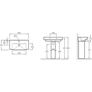 Керамическая раковина 80*38/41 с отверстием для смесителя, с переливным отверстием XX Jacob Delafon Reve E4803-00