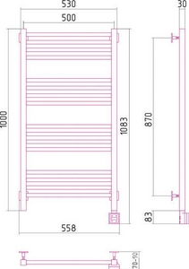 Полотенцесушитель "" 1000*500 мм, электрический, пульт управления справа, в комплекте 4 телескоп.кроншт. ZZ Сунержа Модус 00-0527-1050