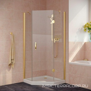 Душевое ограждение пятиугольное , 90x90x1900, правое, профиль золото, стекло прозрачное, БЕЗ поддона ZZ Vegas Glass AFA-Pen AFA-Pen 0090 09 01