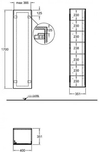 Шкаф пенал подвесн. 400хh1700х351мм, правый/левый, 2+4 полки, крепёж в комп., (цв. матовый серый),  ZZ Geberit Xeno2 500.503.00.1