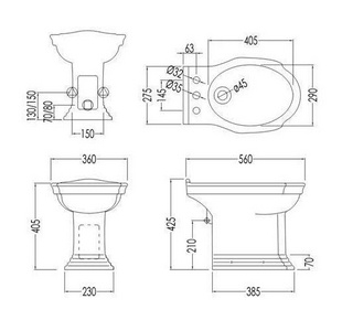Биде напольное, c 3 отв. д/смесителя, крепл. к полу в компл.,  ZZ Devon & Devon Westminster IBBID(3)FWES