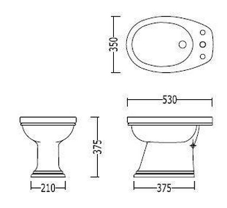 Биде напольное 350х530мм, с 1 отв. д/смесит.,  ZZ Devon & Devon Rose IBBID1FROSE