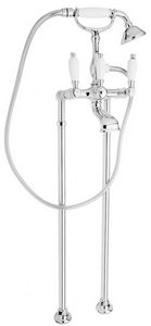 Смеситель для ванны, напольный, трубы 2шт., (рукоятка с пластик. вставкой белого цвета, лейка, шланг, кронштейн в компл.), (цв. хром), FIRST ZZ Cezares First FIRST-VDP-01-Bi