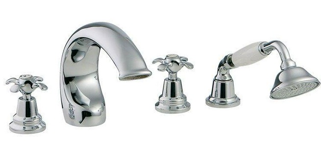 Смеситель для ванны, встраиваемый в борт ванны с душ. гарн. на 4 отв. (цв.хром) Nuova Retro ZZ 3M Nuova retro 4171 CC