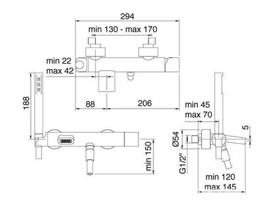 Смеситель для ванны, шланг, лейка в копмл., (цв.хром),  ZZ 3M NANOtech 5400 СС