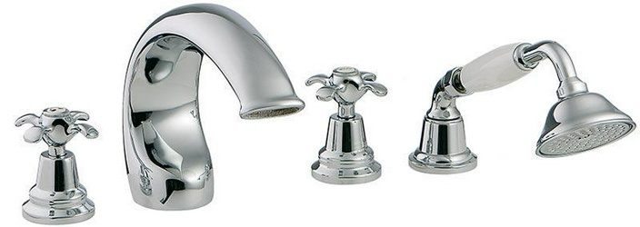 Смеситель для ванны, встр. в борт на4 отв.(цв.хром/золото), (2 ручки с белыми пласт. вставками SO - Sogno), Old italy ZZ