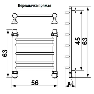 Полотенцесушитель  (г) 600вx500ш мм, подключение 1"*3/4, установочный набор в комплекте, цв.хром ZZ Ника ЛП ЛП г 60/50/хром