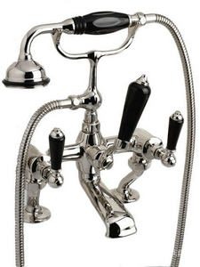 Смеситель для ванны, установка на борт, на 2отв., лейка, шланг в компл., (цв. хром, ручки цв. чёрный),  ZZ Devon & Devon Black Dandy MARF40ВCRBD