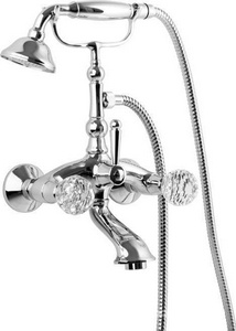 Смеситель для ванны, (класический излив) душевая лейка, шланг в компл., (цв. хром, ручки Swarovski/Металл),  ZZ Cezares Atlantis ATLANTIS-VD-01-Sw/M