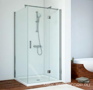 Душевое ограждение , 100x90x1900 мм (90 см. неподвижная стенка,100 см. дверь ), матовый хром, стекло прозрачное, БЕЗ поддона ZZ Vegas Glass AFP-Fis AFP-Fis 100*90 07 01