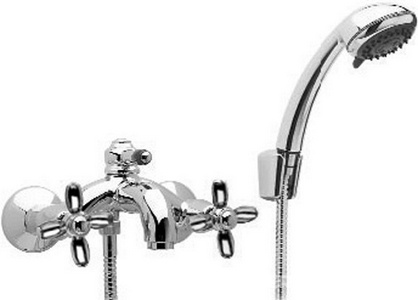 Смеситель для ванны, шланг, лейка, кронштейн д/лейки в компл., (корпус цв. хром, ручки цв. хром),  ZZ 3M Primavera 0600 CC PE