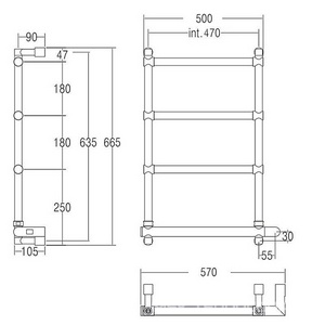 Полотенцесушитель 560(490)хh665x105мм, (эл.+Box, подключение справа!!!), (цв.хром), Margaroli ZZ Margaroli Sole 542/TQ-560x657-460/4M+Box (CR / эл + Box СПРАВА)