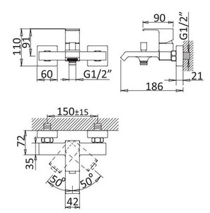 Смеситель для ванны, (цв.белый матовый),  ZZ Cezares Porta PORTA-VM-BIO