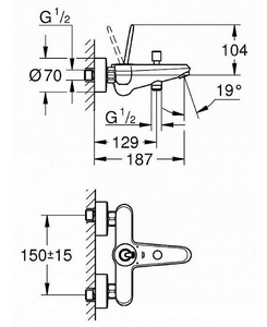 Смеситель для ванны/душа, без душ.гарнитура, цвет белый/хром  ZZ Grohe Eurodisk Joystick 23431LS0