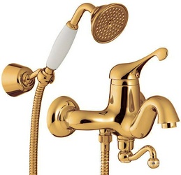 Смеситель для ванны в комплекте с шлангом, лейкой, кронштейном, (maniglia PL / рукоятка с пластик. вставкой белого цвета), (цв.бронза) Piccadilly ZZ