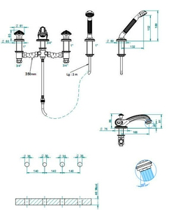 Смеситель на ванну встраив., на 4 отв., с душ.гарн., (цв. бронза (Bronze brillant))  ZZ THG Versailles G14-D01-00112BG