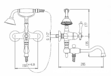 Смеситель для ванны с душевым гарнитуром (лейка, шланг) и поворотным изливом, (цв.бронза, ручка цв.белый),  ZZ Cezares Margot MARGOT-VDFM2-02-Bi