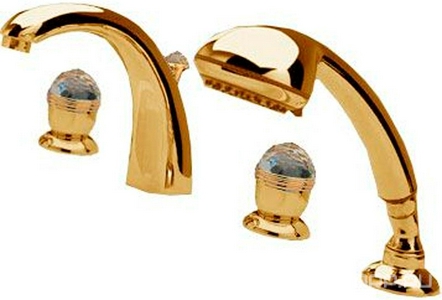Смеситель для ванны, встраиваемый в борт на 5 отв., шланг, лейка д/д в компл., (цв. золото),  ZZ 3M Okay Swarovski 4671 DD