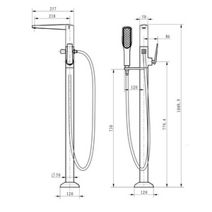 Смеситель для ванны, напольный, однорычажный, с душевым гарнитуром, цв.белый/золото ZZ Boheme Venturo 389-W