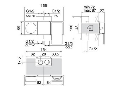 Смеситель для ванны/душа, с переключателем, БЕЗ излива, встраиваемый в стену 1 ручк., вертик., (цв. тертая сталь),  ZZ 3M 5mm RWIT 2849 IS 97