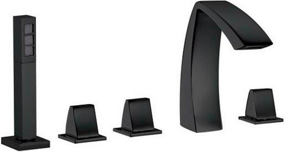 Смеситель для ванны, встраиваемый в борт на 5 отв., (излив, лейка, шланг, три ручки в компл.), (цв.  мат.),  ZZ 3M Arche 0706 NC