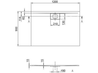 Поддон для душа 1200х900хh15мм, (крышка стока 90мм, цв.белый 01, в компл.), БЕЗ слива (сифона) арт.U90881299, (акрил цв.белый 01), Architectura Metalr Villeroy & Boch Architectura Metalrim UDA1290ARA215GV-01