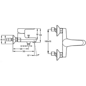 Смеситель для ванны и душа однорычажный, БЕЗ душ.гарнитура Jacob Delafon July E16033-4-CP