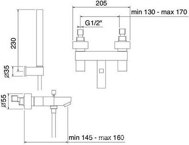 Смеситель для ванны, шланг, лейка, кронштейн в компл., (цв. brush nikel)  ZZ 3M X-Change XQ 7300XQ JJ