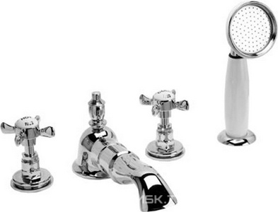 Смеситель для ванны встр. В борт на 4 отв., шланг, лейка, кронштейн в компл. (хром)  ZZ Devon & Devon Antique ADA48CR