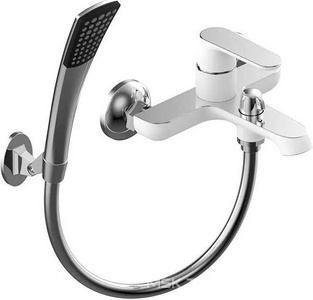 Смеситель для ванны/душа, короткий излив, с установочным комплектом, шланг и лейка в комплекте, белый/хром XX SMARTsant Смарт-Афалина SM233503AW