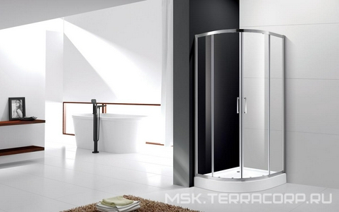 Душ. уголок 900х900хh1950мм, 1/4 круга, R550мм, 2 расп.двери, вход 730мм, с 2-мя неп.сегм., (стек/проз. антикальц. покр., 6мм, фурн/хром), ZZ Cezares Crystal CRYSTAL-R-2-90-C-Cr-IV