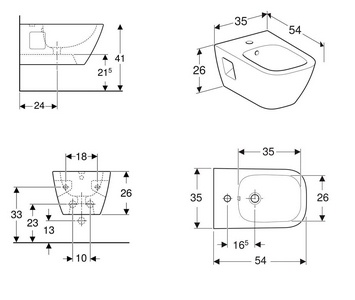 Биде подвесное, 350х540мм, полузакрытой формы,  ZZ Geberit Smyle 500.380.01.1