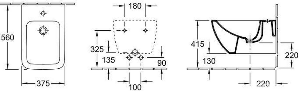 Биде подвесное, 375х560мм, с 1 отв.д/смес., крепёж в компл., (цв. 01 white),  ZZ Villeroy & Boch Venticello 44110001