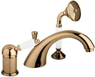 Смеситель для ванны встраиваемый в борт на 3 отв., с душевым гарнитуром (лейка, шланг), (цв.бронза, ручка цв.белый),  ZZ Cezares Elite ELITE-BVDM-02-Bi