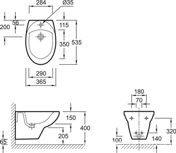 Биде подвесное 53,5х36,5см, с 1 отв. д/смесит.  KL Jacob Delafon Patio E4189-00