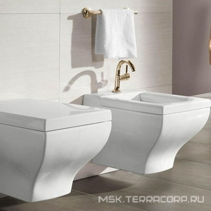 Биде подвесное 385х585мм, 1 отв. д/смес, с переливом, без сиденья, сливной керамич.клапан в компл.(R1 white ceramicplus),  XX Villeroy & Boch La Belle 542700R1