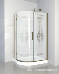 Душ.угол.1200х900хh1950мм,R550,ассиметрич, "Правая" (петли слева),вход 730мм,(стек.8мм, матов.с прозр.рис, фурн. цв.зол.),Magic-RP ZZ Cezares Magic-Royal Palce MAGIC-RH-1-120/90-ROYAL PALACE-PP-G-R