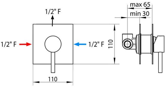Смеситель для душа, встраиваемый в стену, (цв. хром), OKI ZZ Bossini Oki Z005201.030