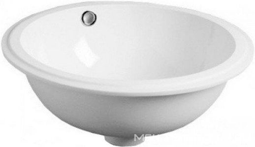 Раковина 42х42cм, круглая, встраиваемая в столешницу снизу, без отв. д/смес., с переливом, крепёж в компл., (цв. белый), Blanco ZZ Simas Универсал S 54