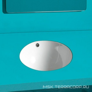 Раковина 42х42cм, круглая, встраиваемая в столешницу снизу, без отв. д/смес., с переливом, крепёж в компл., (цв. белый), Blanco ZZ Simas Универсал S 54