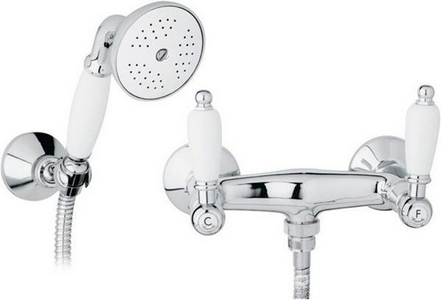 Смеситель для душа, шланг, лейка, кронштейн в компл., (цв. хром, ручки белые),  ZZ Cezares First FIRST-D-01-Bi