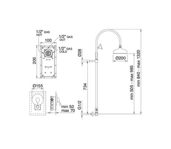 Смеситель для душа, встраиваемый стену со стационарным верхним душем d20см, ручной душ, шланг, кронштейн в компл., (цв. хром),  ZZ 3M Piccadilly 2117 CC